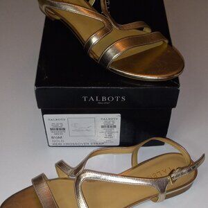 NWT Talbots Gold Leather Crossover Strap Flat Sandals with Box 8.5 M KERI